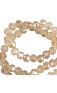 Faceted glass beads 4x3mm disc Latte beige-pearl shine coating